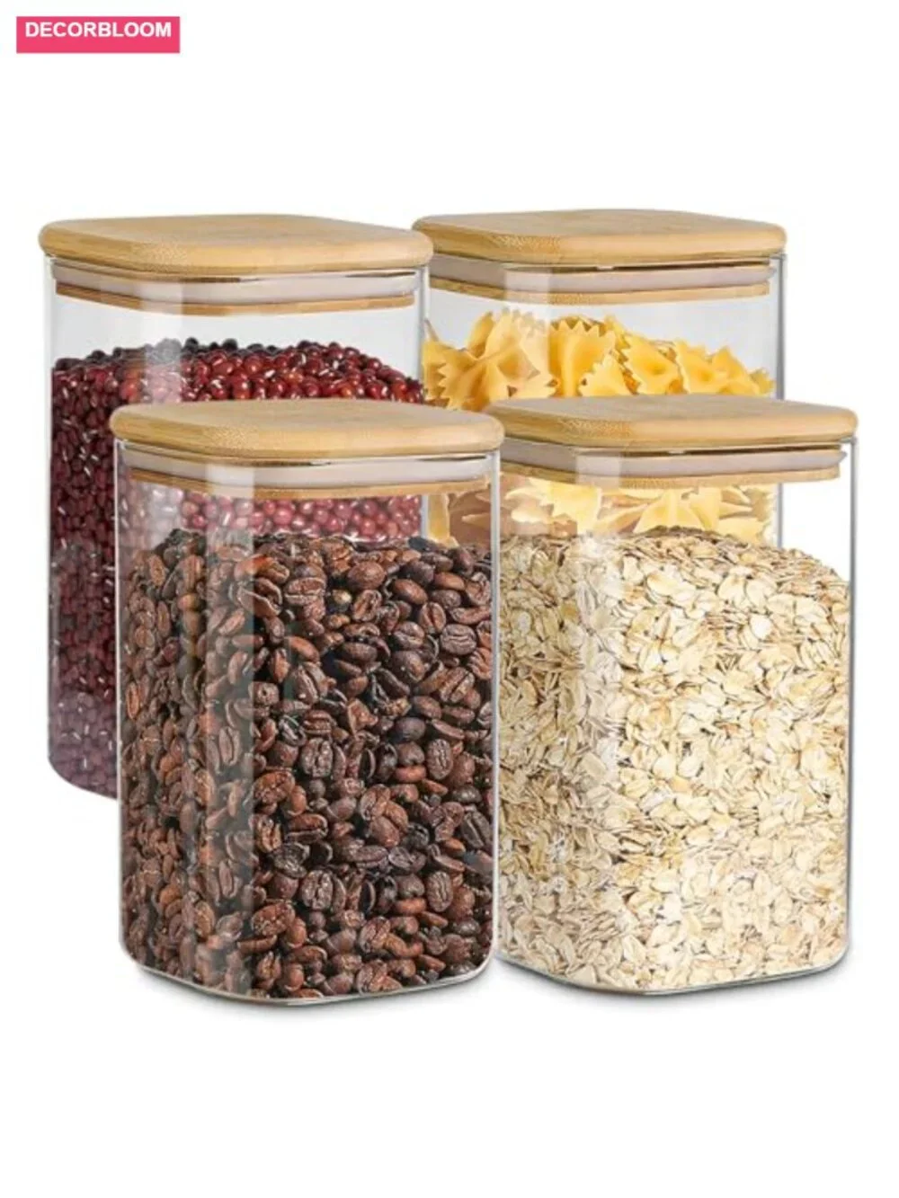 Glass Storage Containers with Airtight Bamboo Lids Set of 4, Food Storage,